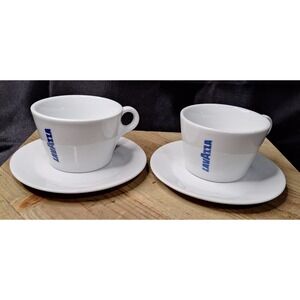 Lavazza Espresso Cup and Saucer Set of 2 White Blue Logo IPA Italy Porcelain